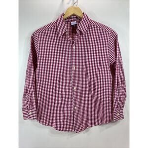 IZOD Boys Red White Check Button Down Shirt Youth Large 10/12 Long Sleeve Casual